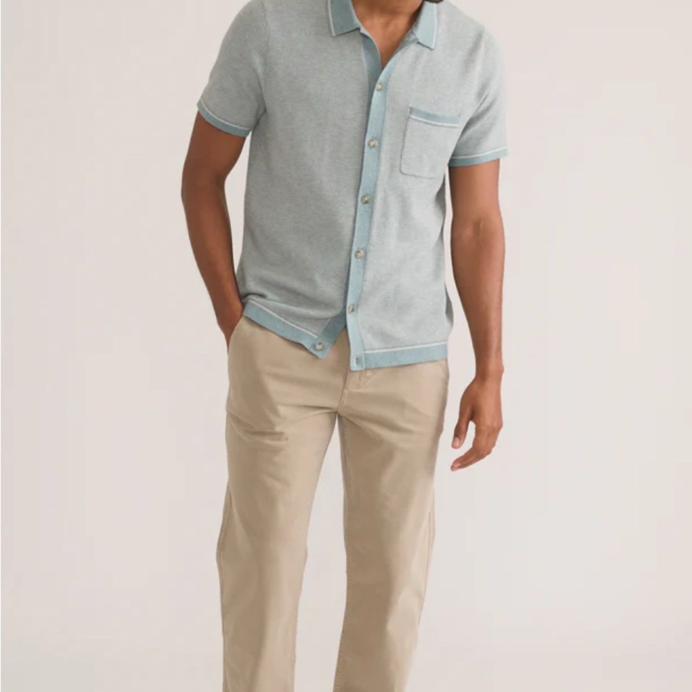 Marine Layer Wyatt Polo Shirt Mens M Blue Knit Merino Wool Blend Stretch Pocket